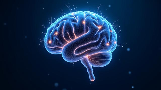 Абстрактное изображение мозга с сетями данных, символизирующими сложные идеи